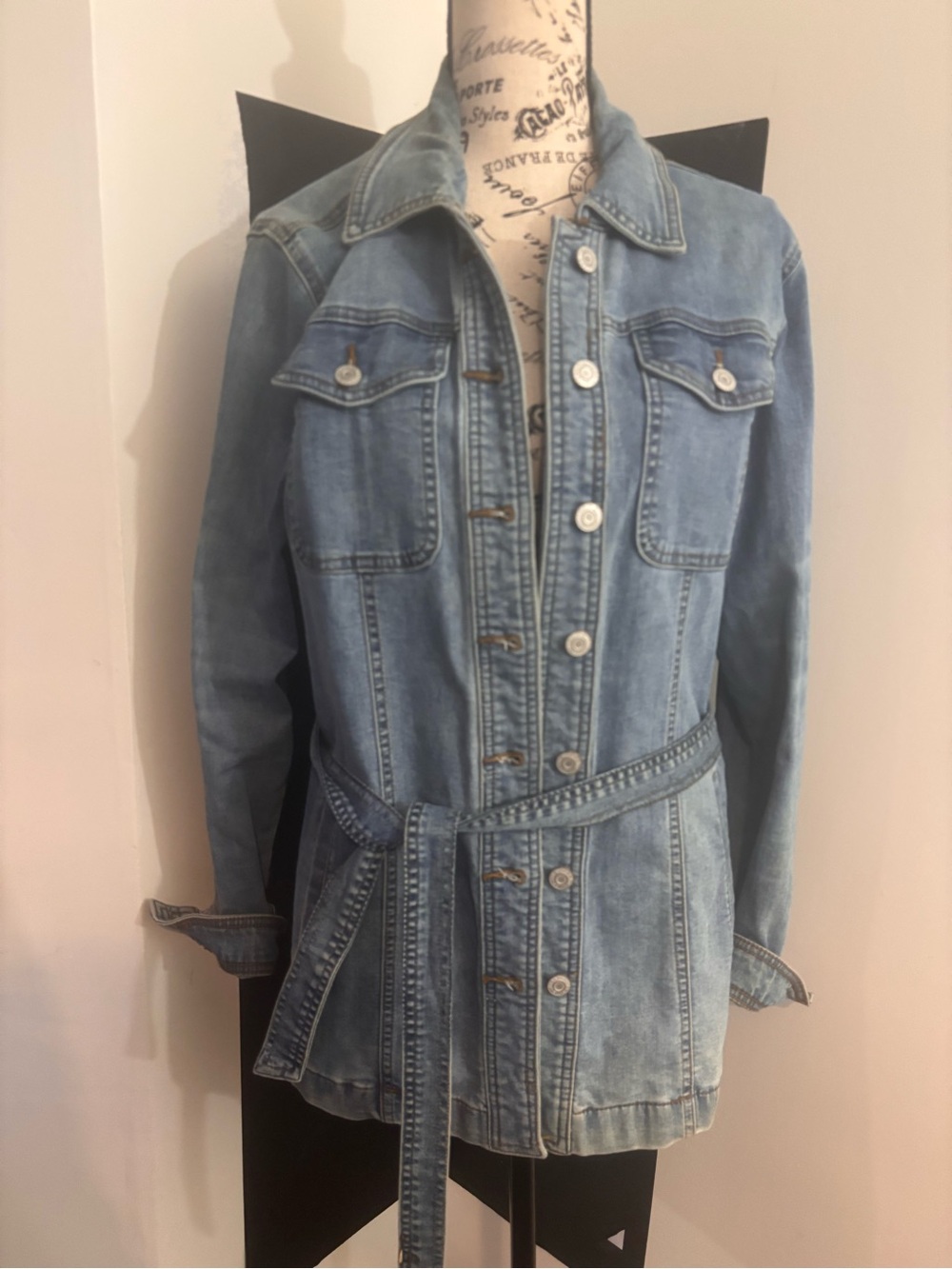 Maurices Light Wash Denim Belted Jacket